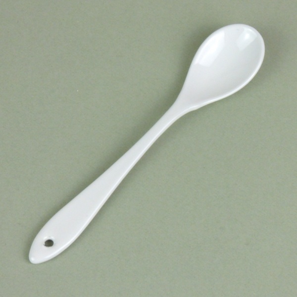 White enamel mustard spoon