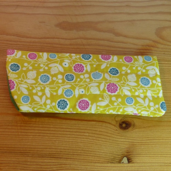 Handmade quilted glasses case in yellow vine floral print