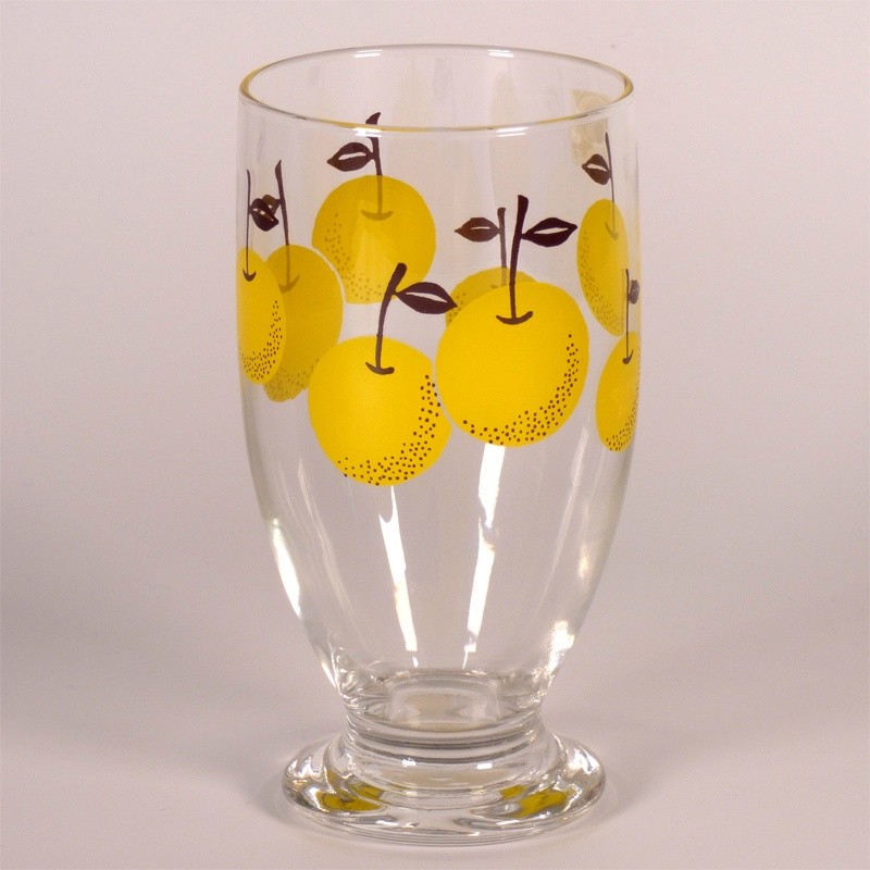 Footed Glass Tumbler With a Retro Nashi Pear Design