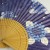 Close up of blue hydrangea folding fan design