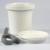 Enamelware mug with grey handle and lid